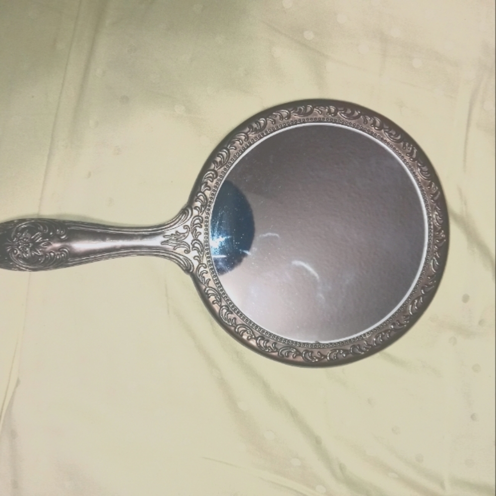 Lovely silver plate hand mirror with ENGRAVING spot right in the middle to perso